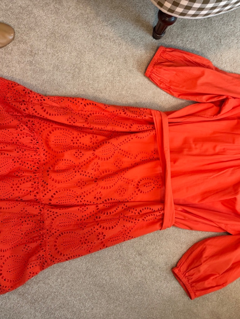 Ann Mashburn Cotton Linen Poppy Orange Red Eyelet Dress Size XL - Picture 6 of 7